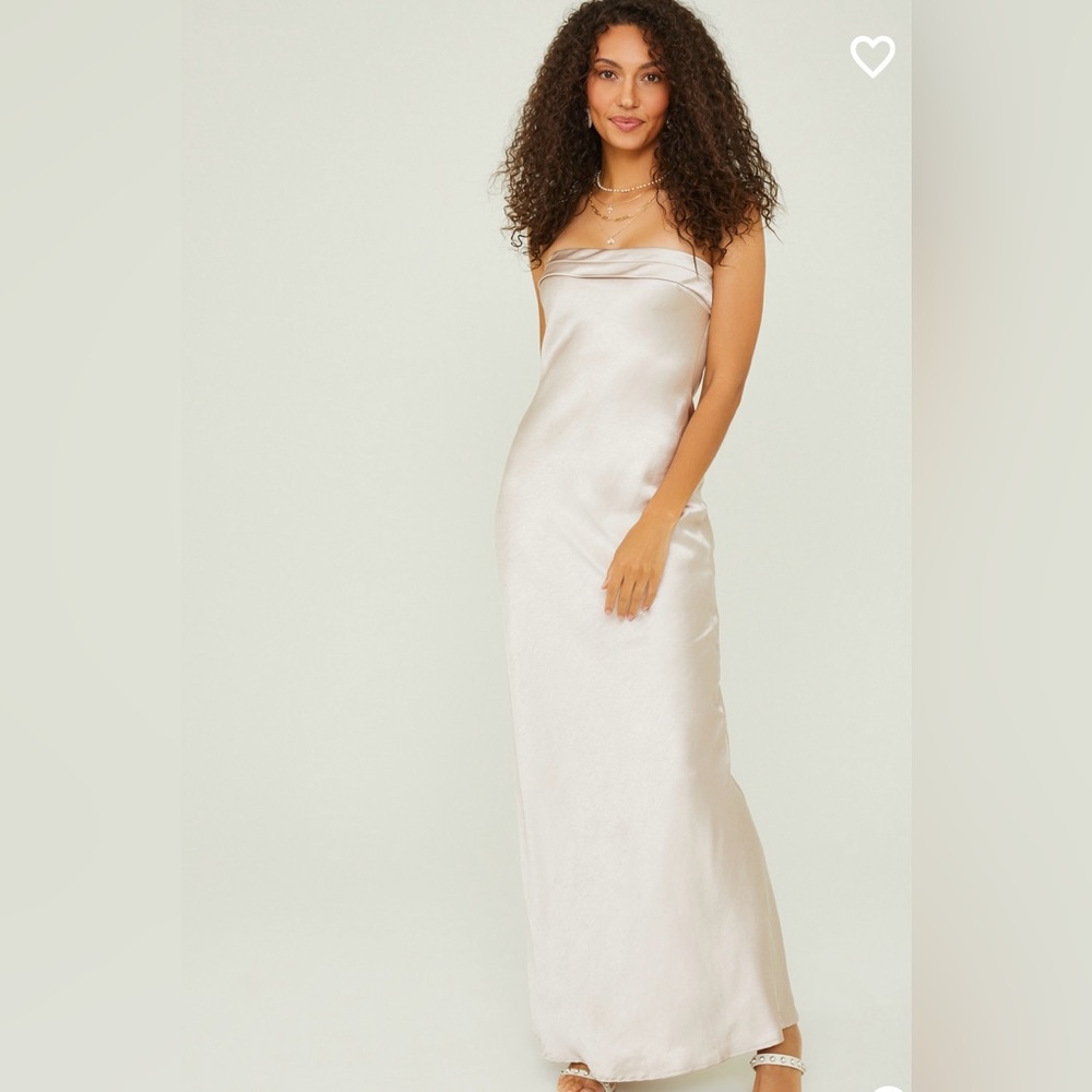 NWT Altar’d State Sloane Strapless Satin Maxi Dress Ecru
